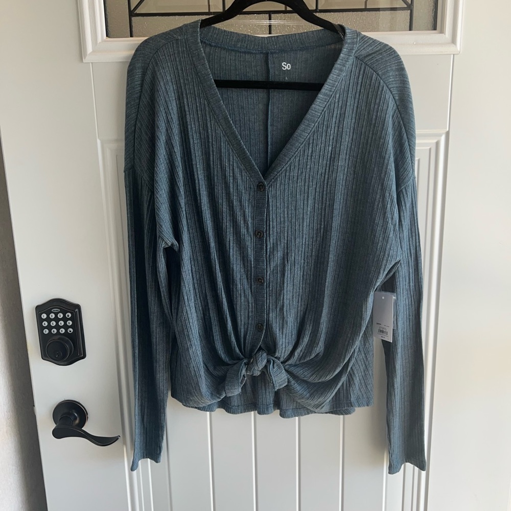 NWT So Button Down Tie Button Long Sleeve Size Large